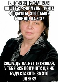 к доске идёт сашка и пишет 15 формулы. учите формулы, это самое главное на егэ! саша, детка, не переживай, у тебя всё получится, я не буду ставить за это оценку