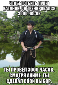 Чтобы отбить пулю катаной, он тренировался 3000 часов Ты провел 3000 часов, смотря аниме. Ты сделал свой выбор.