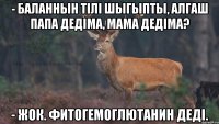 - Баланнын тiлi шыгыпты, алгаш папа дедiма, мама дедiма? - Жок. Фитогемоглютанин дедi.