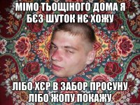 мімо тьощіного дома я бєз шуток нє хожу лібо хєр в забор просуну лібо жопу покажу