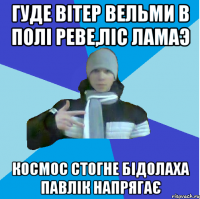 Гуде вітер вельми в полі реве,ліс ламаэ Космос стогне бідолаха павлік напрягає