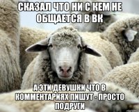 Сказал что ни с кем не общается в ВК А эти девушки что в комментариях пишут - просто подруги