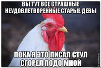 Вы тут все страшные неудовлетворенные старые девы Пока я это писал стул сгорел подо мной