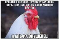 Пришел в женскую группу кудахтал со скрытым баттхертом какие мужики крутые Я альфа опущенец