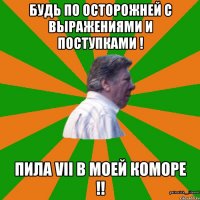 будь по осторожней с выражениями и поступками ! пила VII в моей коморе !!