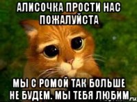 Алисочка прости нас пожалуйста Мы с Ромой так больше не будем. Мы тебя любим
