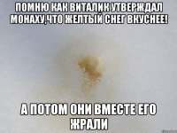 Помню как Виталик утверждал монаху,что желтый снег вкуснее! а потом они вместе его жрали