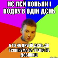 нє пєй коньяк і водку в одін дєнь а то на другій дєнь до тєхнікума на треню не добіжиш
