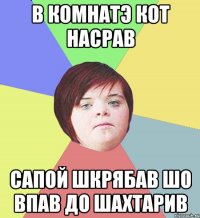 в комнатэ кот насрав сапой шкрябав шо впав до шахтарив