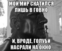 МОЙ МИР СКАТИЛСЯ ЛИШЬ В ГОВНО И, ВРОДЕ, ГОЛУБИ НАСРАЛИ НА ОКНО.