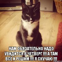  Нам обязательно надо увидится в четверг !!! А там всё и решим !!! я скучаю !!!