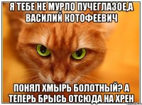 Я тебе не мурло пучеглазое,а Василий Котофеевич Понял хмырь болотный? А теперь брысь отсюда на хрен