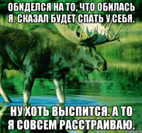 Обиделся на то, что обилась я. Сказал будет спать у себя. Ну хоть выспится. А то я совсем расстраиваю.