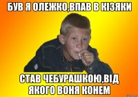 Був я Олежко,впав в кізяки став чебурашкою,від якого воня конем