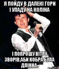 Я пойду в далекі гори і упаду на коліна і попрошу вітру зворів,аби кобра була длінна.