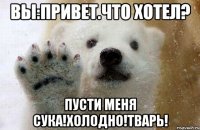 Вы:Привет.Что хотел? Пусти меня сука!Холодно!Тварь!