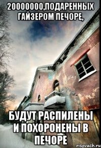 20000000,подаренных Гайзером Печоре, будут распилены и похоронены в Печоре