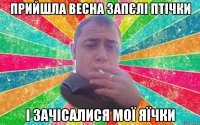 Прийшла весна запєлі птічки і зачісалися мої яїчки