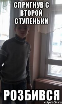 спригнув с второй ступеньки розбився