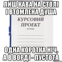 Лиш кава на столі і втомлена душа Одна коротка ніч, а в ворді - пустота