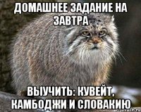 Домашнее задание на завтра Выучить: Кувейт, Камбоджи и Словакию