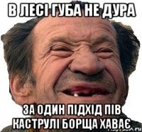 в Лесі Губа не дура за один підхід пів каструлі борща хаває