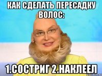 Как сделать пересадку волос: 1.сОСТРИГ 2.НАКЛЕЕЛ