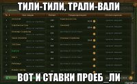 ТИЛИ-ТИЛИ, ТРАЛИ-ВАЛИ ВОТ И СТАВКИ ПРОЕБ_ЛИ