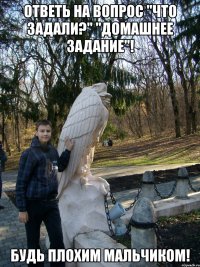 ответь на вопрос "что задали?" "домашнее задание"! будь плохим мальчиком!