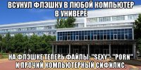 Всунул флэшку в любой компьютер в универе на флэшке теперь файлы: "Sexy", "porn" и прочий компьютерный сифилис.