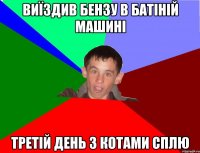 Виїздив бензу в батіній машині третій день з котами сплю