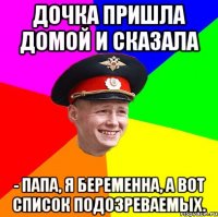Дочка пришла домой и сказала - Папа, я беременна, а вот список подозреваемых.