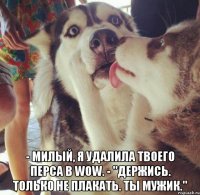  - Милый, я удалила твоего перса в WoW. - "Держись. Только не плакать. Ты мужик."