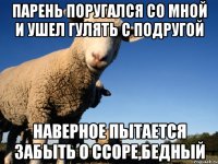 парень поругался со мной и ушел гулять с подругой наверное пытается забыть о ссоре,бедный