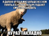 я далеко от тебя,мне больше не с кем гулять,а её я знаю четыре года,нет смысла ревновать ну раз так,ладно