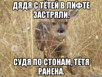 Дядя с тётей в лифте застряли. Судя по стонам, тётя ранена.