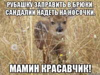 Рубашку заправить в брюки, сандалии надеть на носочки. Мамин красавчик!