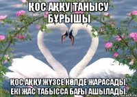 Қос аққу|Танысу бұрышы Қос аққу жүзсе көлде жарасады, Екі жас табысса бағы ашылады.