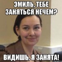 Эмиль, тебе заняться нечем? Видишь, я занята!
