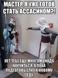 Мастер,я уже готов стать ассасином?! Нет,тебе еще многому надо научиться. А пока подготовь елку к новому году.