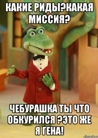 Какие Риды?Какая миссия? Чебурашка ты что обкурился ?Это же я Гена!