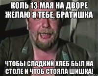 коль 13 мая на дворе желаю я тебе, братишка чтобы сладкий хлеб был на столе и чтоб стояла шишка!