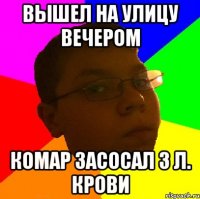ВЫШЕЛ НА УЛИЦУ ВЕЧЕРОМ КОМАР ЗАСОСАЛ 3 Л. КРОВИ