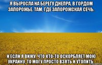 Я выросла на берегу Днепра. В гордом Запорожье. Там, где Запорожская Сечь. И если я вижу, что кто-то оскорбляет мою Украину, то могу просто взять и утопить.
