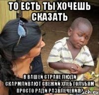 То есть ты хочешь сказать В вашей стране люди скармливают свежий хлеб голубям просто ради развлечения?