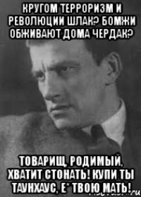 Кругом терроризм и революции шлак? Бомжи обживают дома чердак? Товарищ, родимый, хватит стонать! Купи ты таунхаус, е* твою мать!