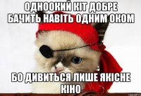 Одноокий кіт добре бачить навіть одним оком Бо дивиться лише якісне кіно