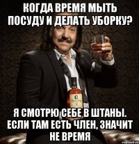 Когда время мыть посуду и делать уборку? Я смотрю себе в штаны. Если там есть член, значит не время