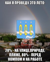 как я проведу это лето: 20% - на улице,природе, пляже. 80% - перед компом и на работе