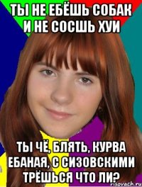 Ты не ебёшь собак и не сосшь хуи Ты чё, блять, курва ебаная, с сизовскими трёшься что ли?